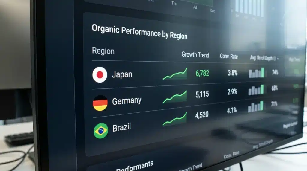 International SEO performance metrics dashboard