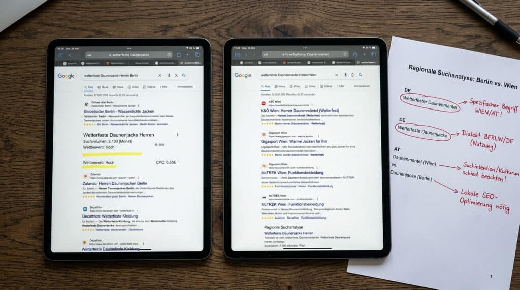 Localized search results for Germany and Austria side by side