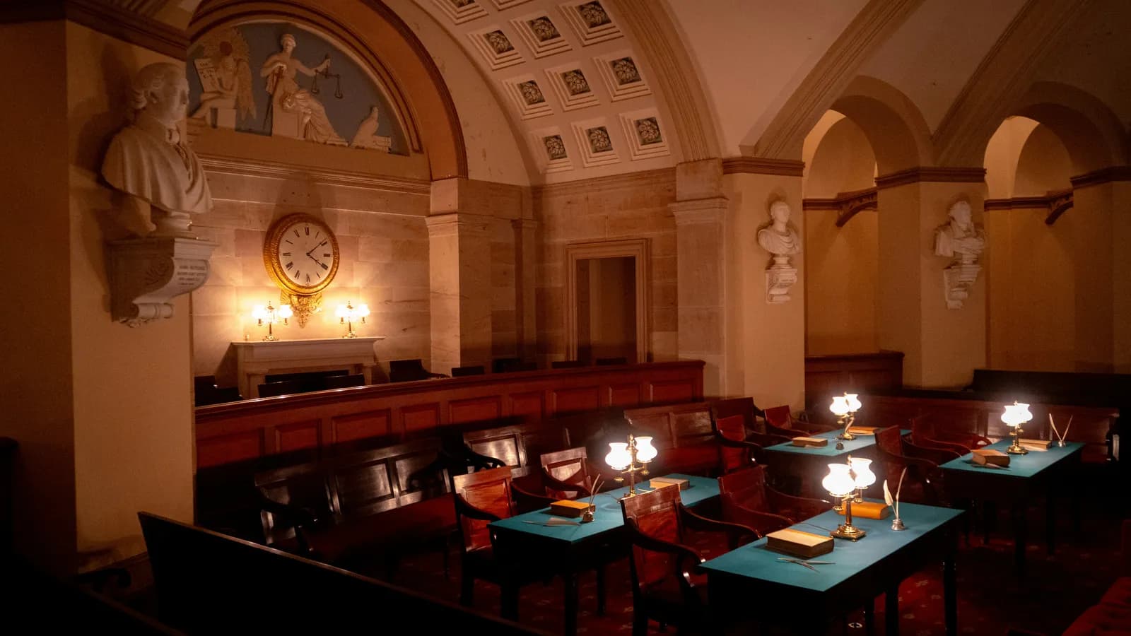 Historic courtroom, representing court interpreting