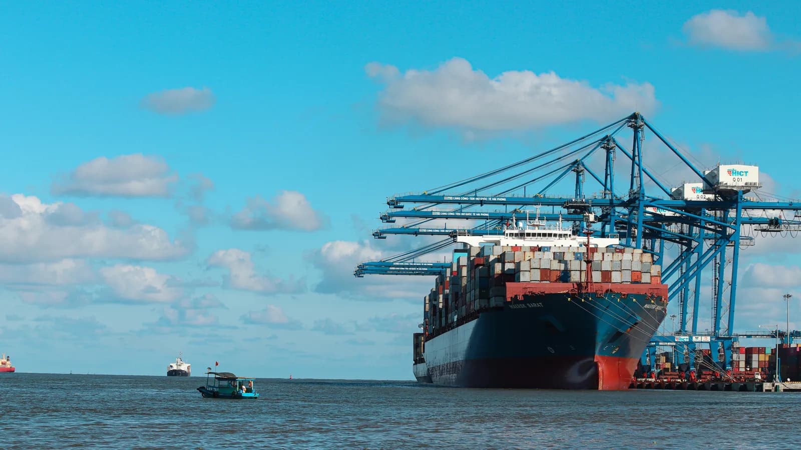 Container terminal at a port, representing maritime and shipping interpreting