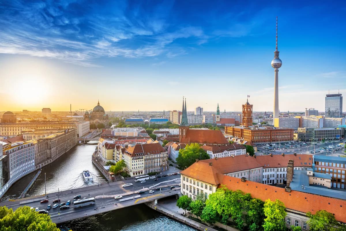 Central Berlin skyline at sunset