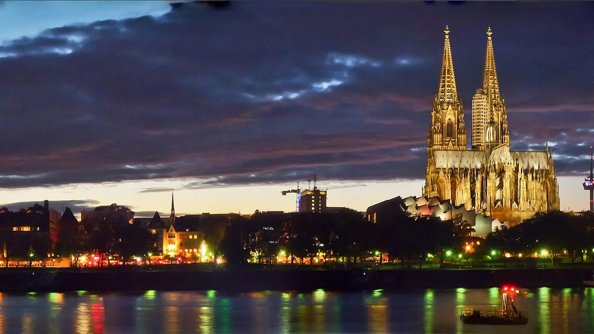 Old Town of Cologne along the Rhine in the evening