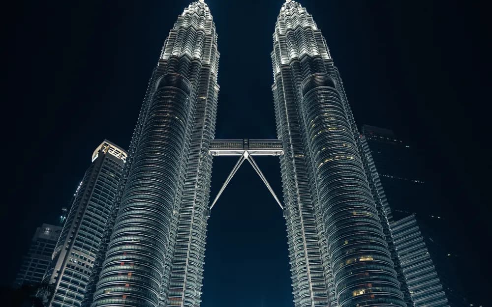 The Petronas Twin Towers at night, Kuala Lumpur