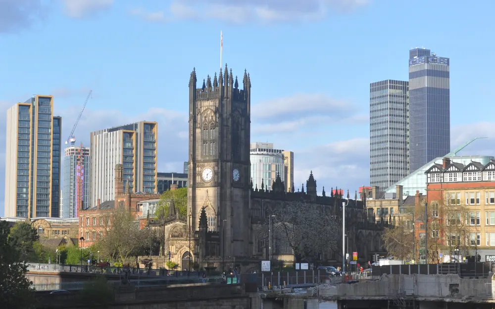 Manchester Cathedral and the city skyline