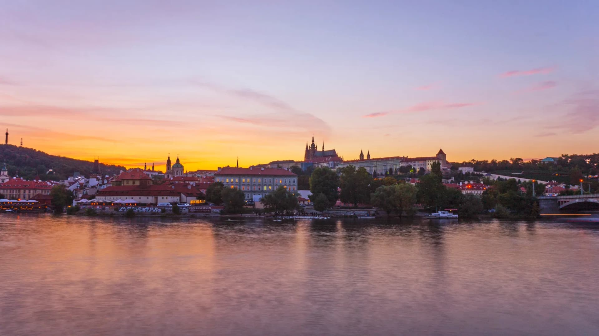 Prague cityscape at sunset