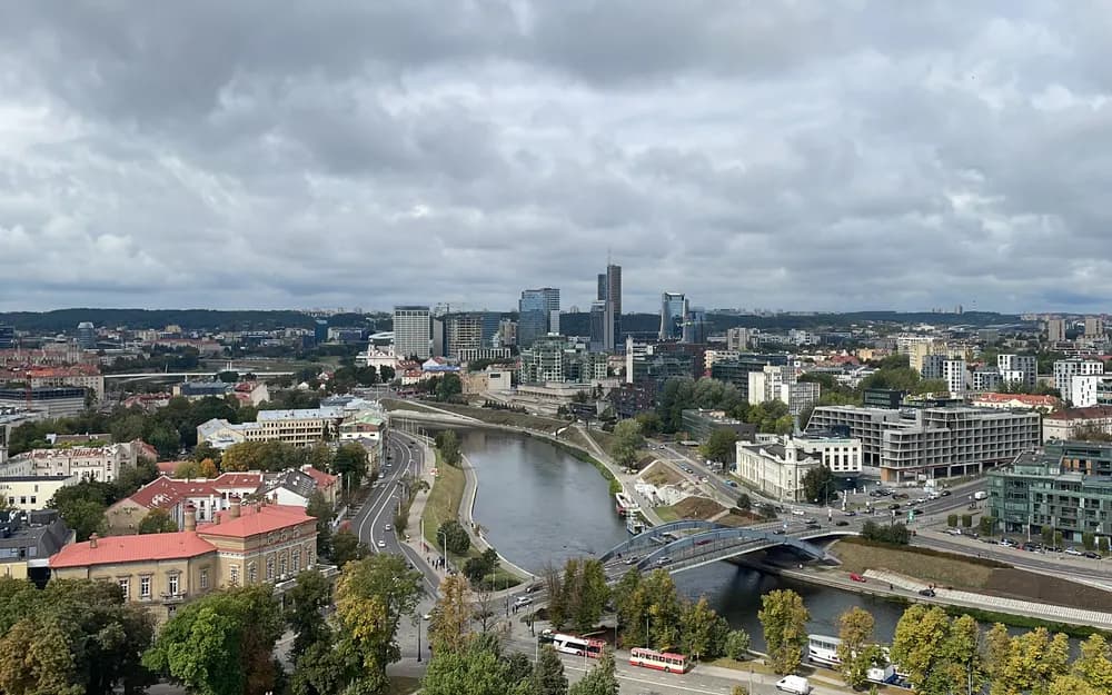 The Neris river and Vilnius business district seen from Gediminas Tower