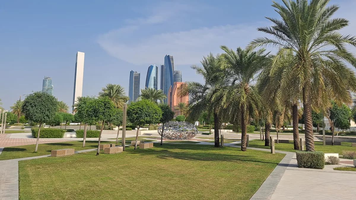 Abu Dhabi skyline seen from the grounds of Qasr Al Watan presidential palace