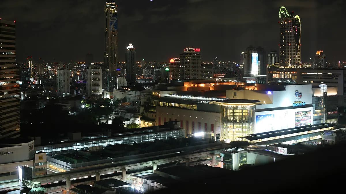 Siam Square shopping district at night, Bangkok