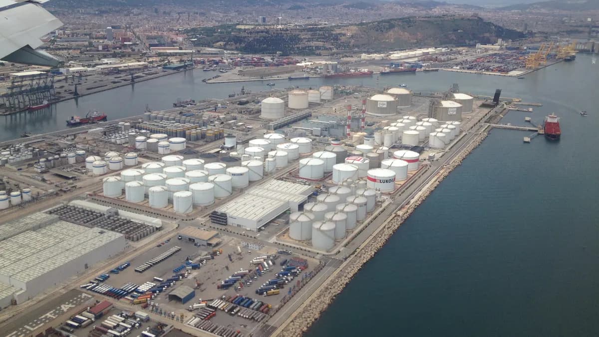 Aerial view of the Port of Barcelona and its container terminal
