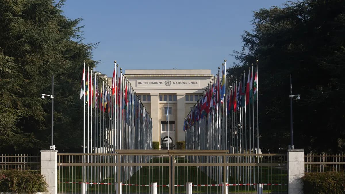 The Alley of Flags leading to the Palais des Nations, United Nations Office at Geneva