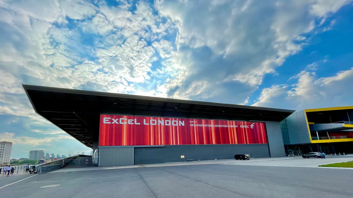 ExCeL London exhibition center and waterfront in the Royal Docks
