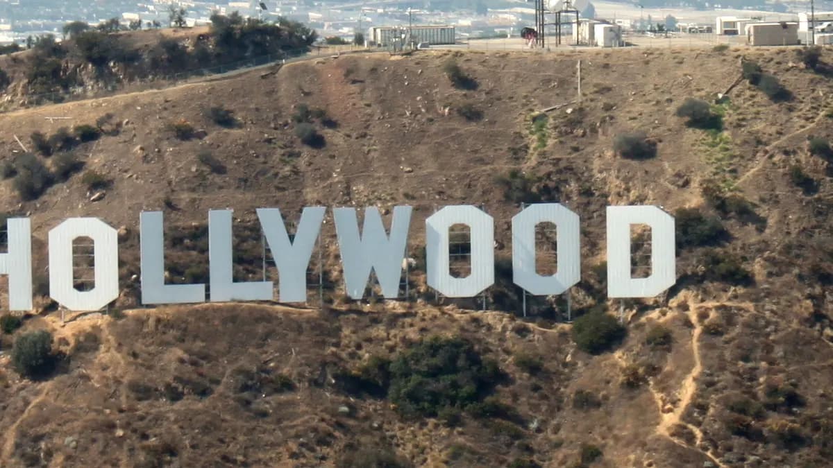 Aerial view of the Hollywood Sign in the Hollywood Hills
