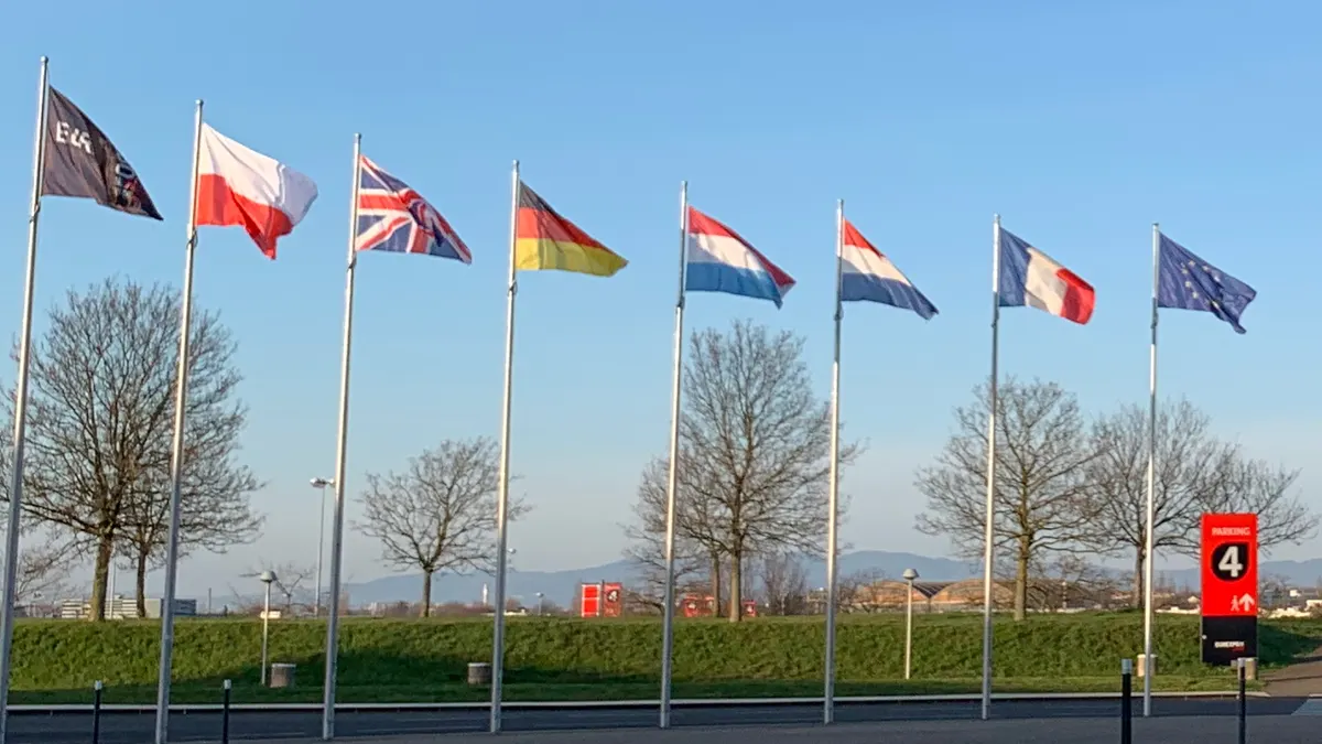 Flags outside Eurexpo Lyon