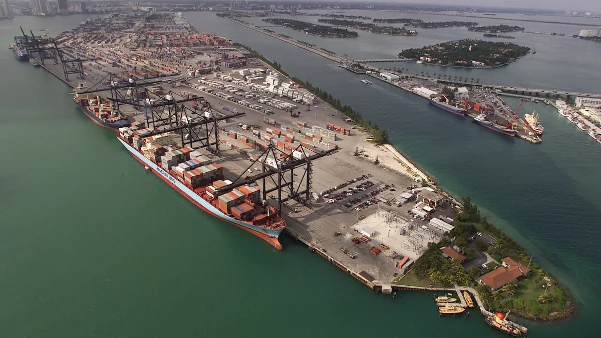 Aerial view of the PortMiami container terminal