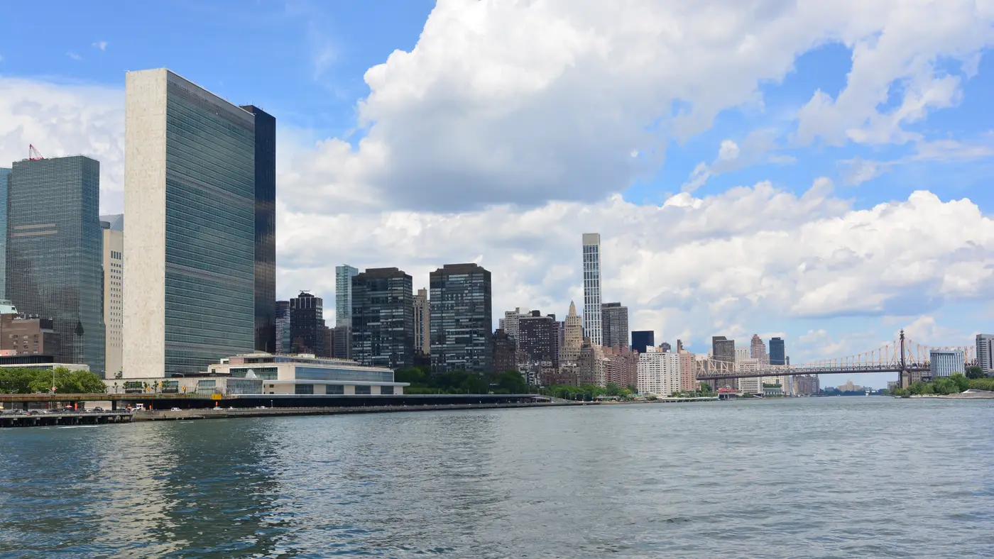 United Nations Headquarters on the East River in Turtle Bay, Manhattan