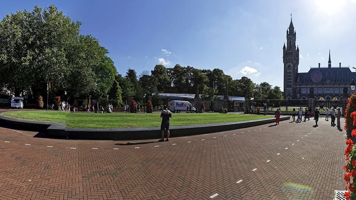 The Peace Palace seen across Carnegieplein in The Hague
