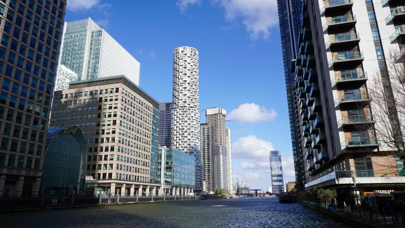 Canary Wharf financial district skyline, representing financial-sector interpreting
