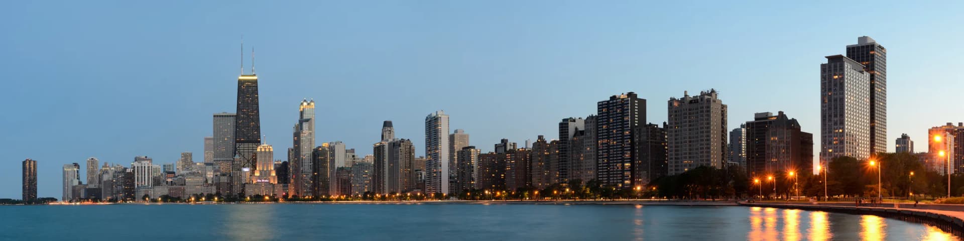 Chicago skyline panorama viewed from North Avenue Beach