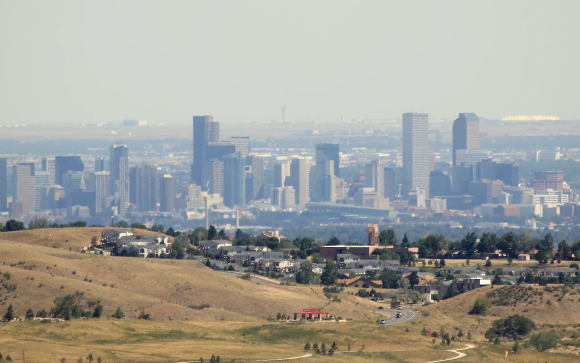 Denver downtown skyline viewed from Red Rocks Amphitheatre