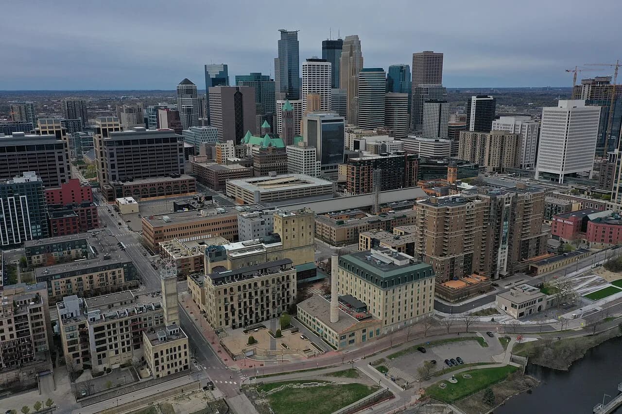 Downtown Minneapolis skyline over St. Anthony Falls