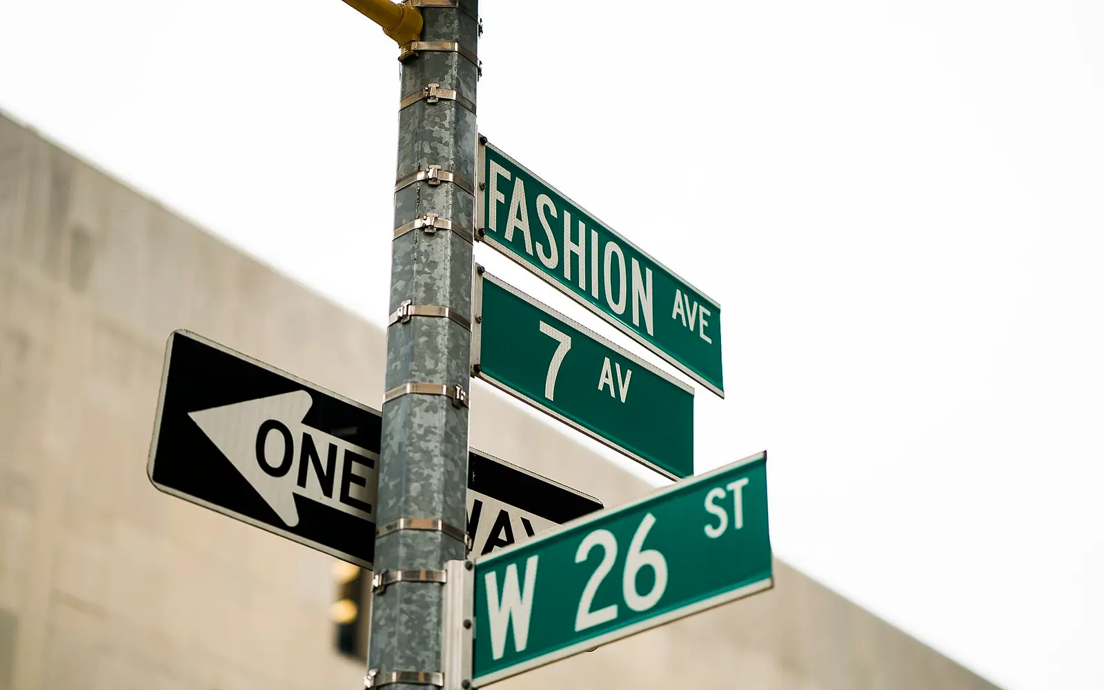 Fashion Avenue street sign at Seventh Avenue and West 26th Street, Garment District, Manhattan