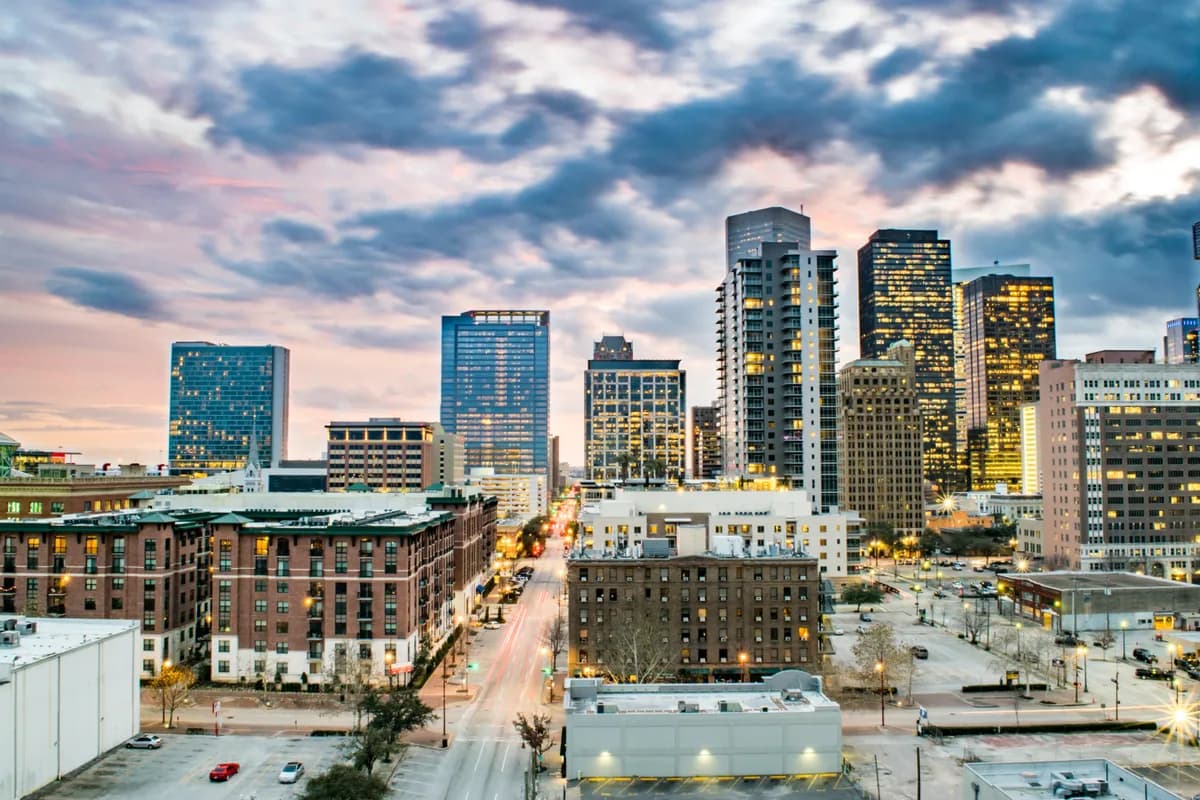 Downtown Houston skyline at dusk