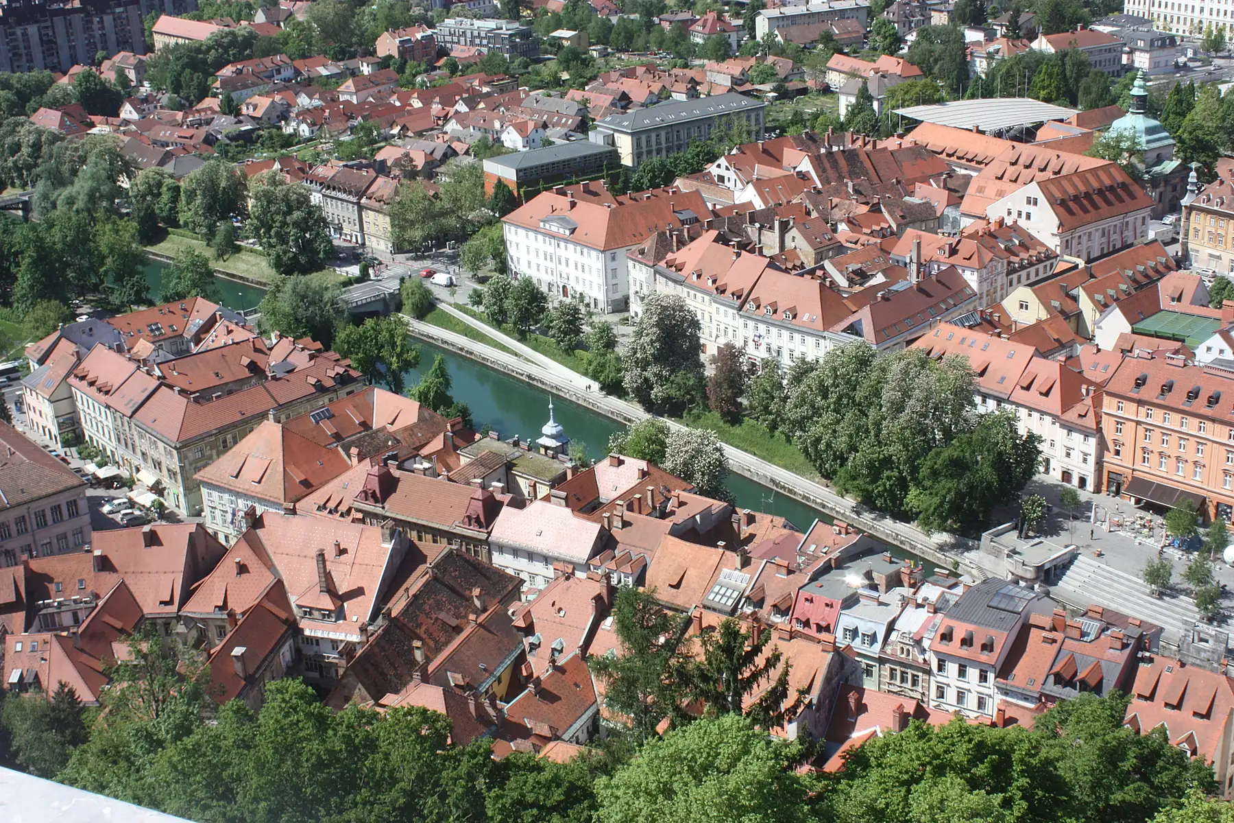 View from Ljubljana Castle over the historical centre and the Ljubljanica river