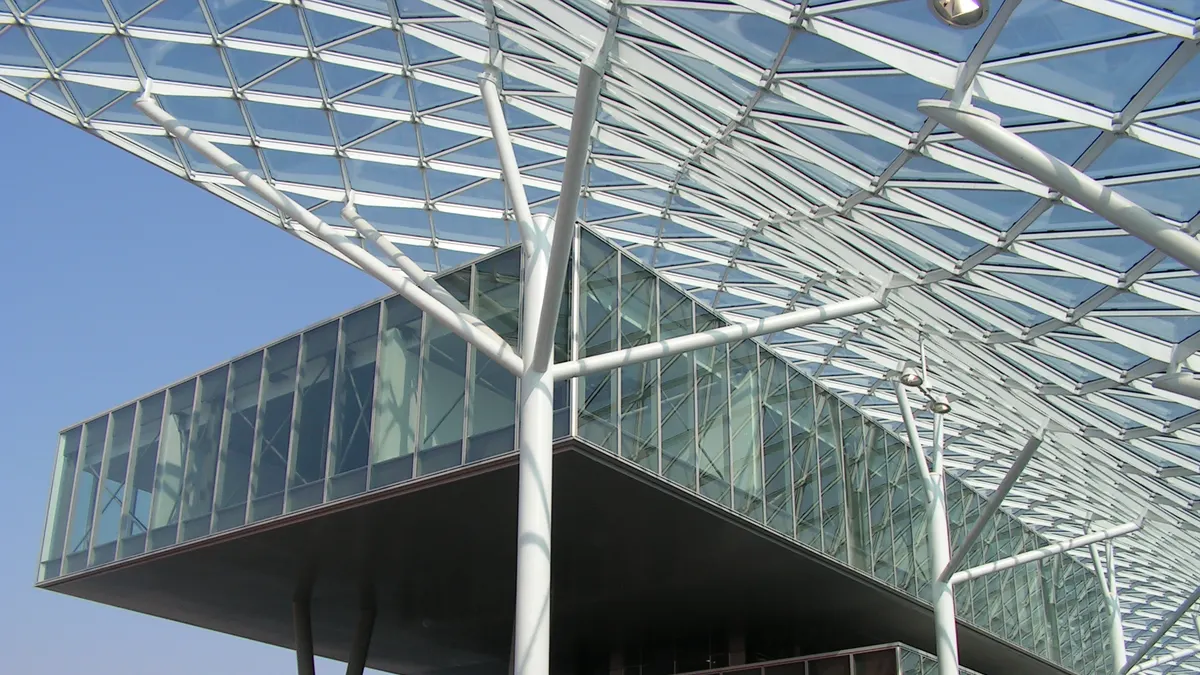 Glass and steel canopy of the Fiera Milano exhibition center in Rho