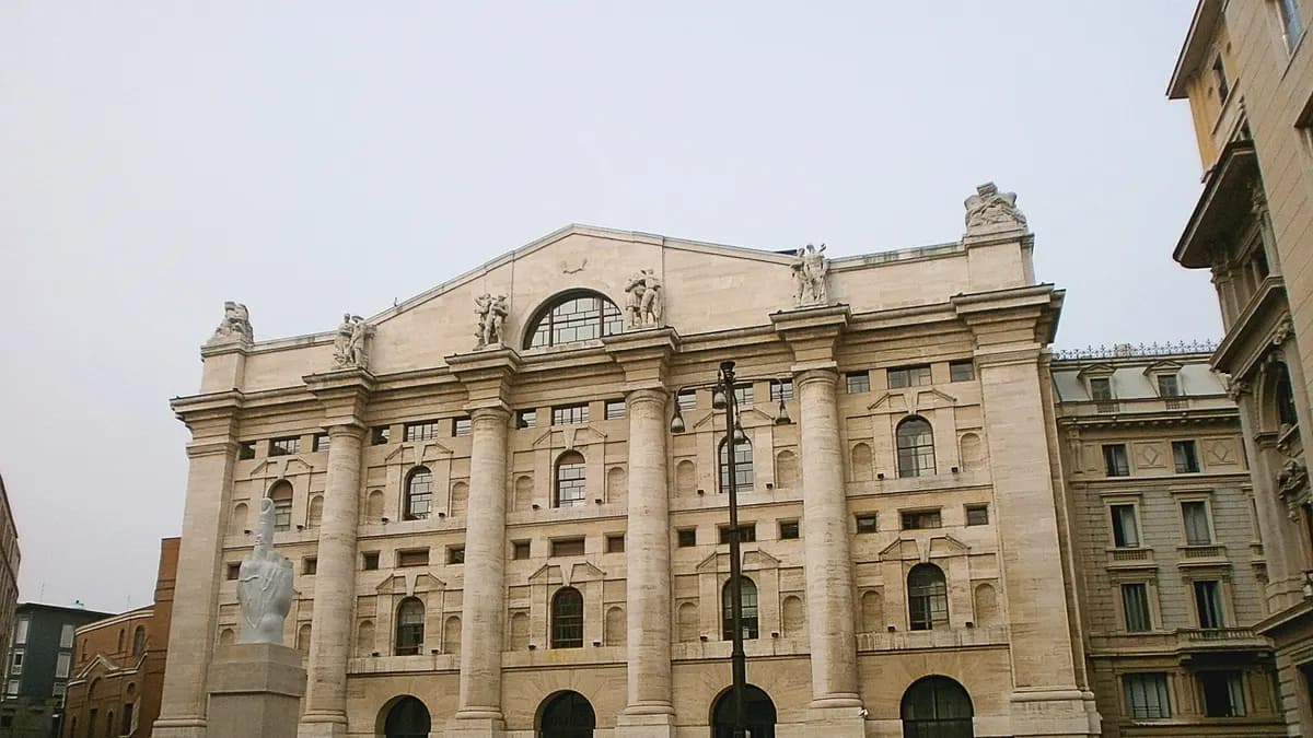Palazzo Mezzanotte, home of Borsa Italiana, on Piazza Affari in Milan