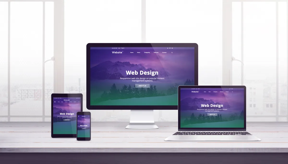 Sito web visualizzato su desktop, portatile, tablet e smartphone per verificare il layout responsive