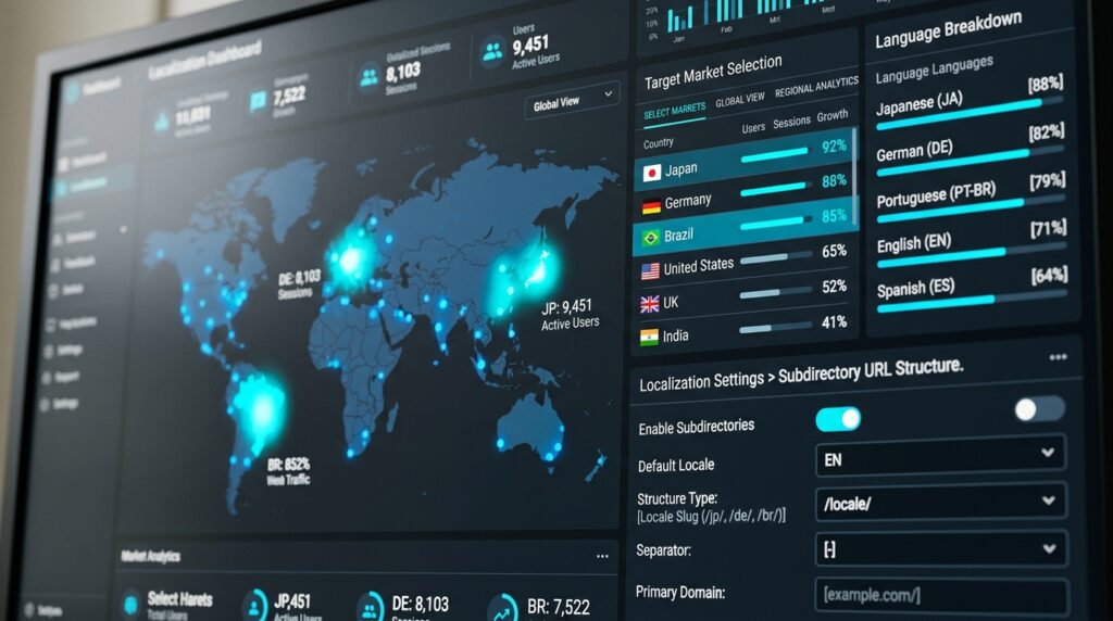 Website localization scope shown on a data dashboard