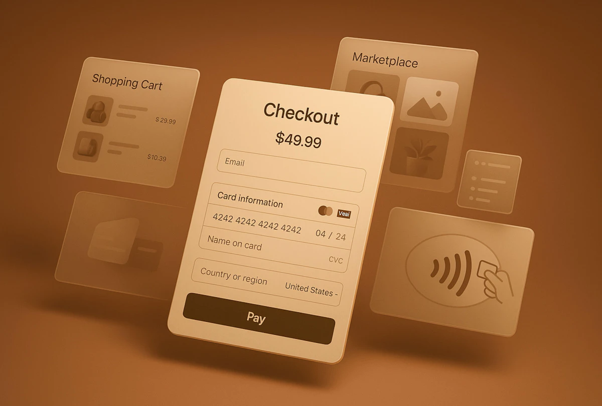 An online checkout form showing card fields and a country or region selector